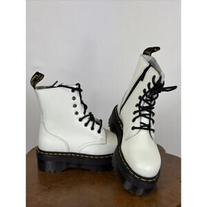 Dr. Martens White Jadon Platform Boots 8-Eye Side Zip Leather Women's 8